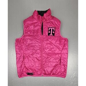 T Mobile Puffer Vest Womens Medium Black Pink Reversible Uniform‎ Full-Zip